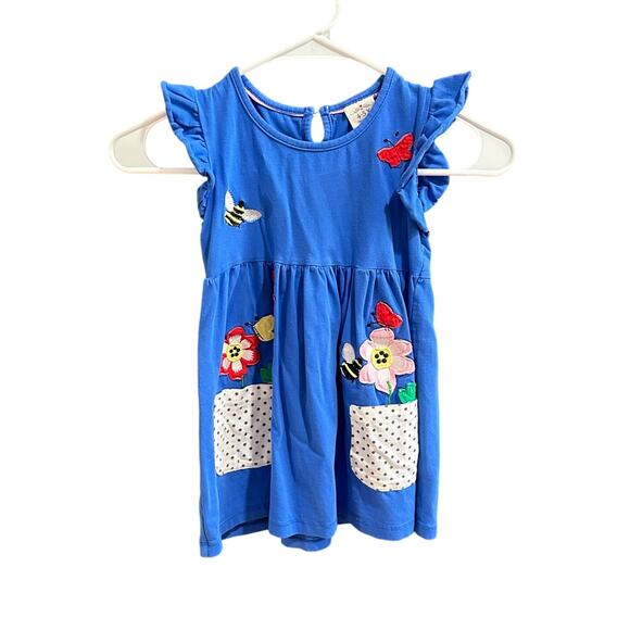 Nordstrom Other - Blue Flutter Sleeve Bees/Flowers Applique Dress, VGUC, Sz 4-5Y (4C)